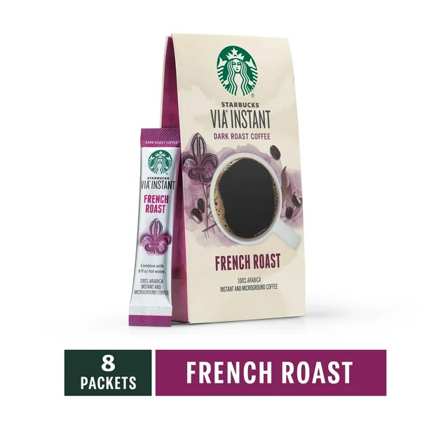 Starbucks VIA French Roast Instant Coffee Packets, Dark Roast, 100% Arabica, 8 Ct | Walmart (US)