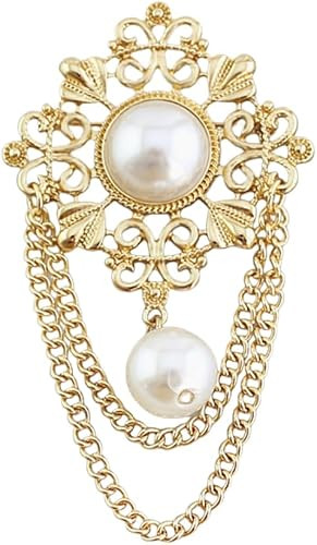 Vintage Round Pearl Filigree Flower Chain Tassel Brooches Lapel Pins for Women Girls Party Dance ... | Amazon (US)