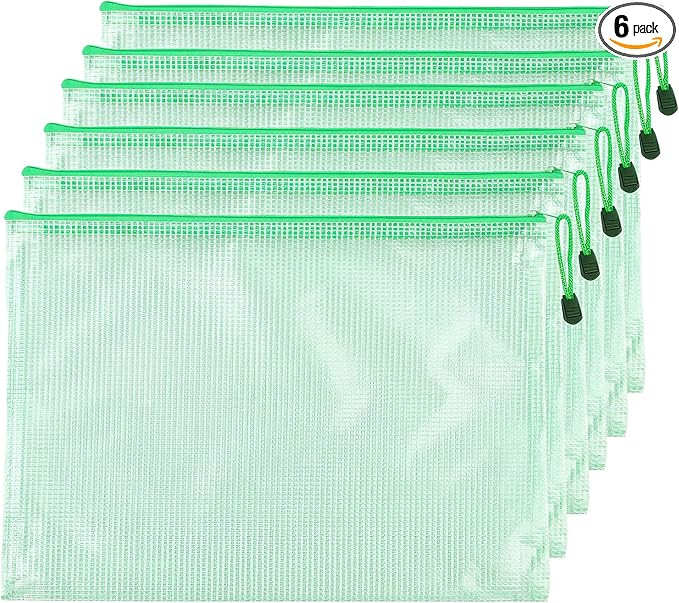 6 Pcs 16.93" x 12.01" A3 Sizes Mesh Zipper Pouch Bags, Mesh Bags with Zipper，Waterproof Clear d... | Amazon (US)
