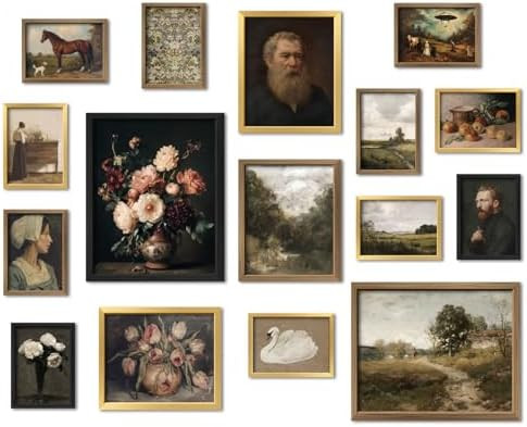 16 PCS Framed Vintage Wall Art Decor, Moody Victorian Gothic Dark Academia Farmhouse Gallery Wall... | Amazon (US)