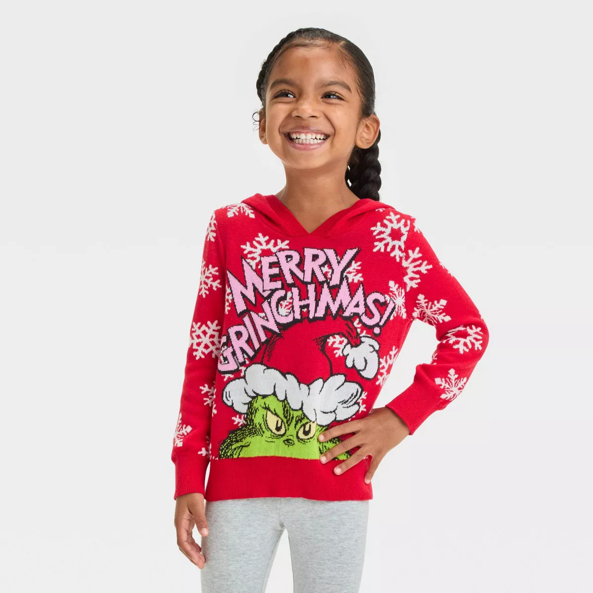 Toddler Girls' The Grinch Christmas Pullover Sweater with Hood - Red | Target