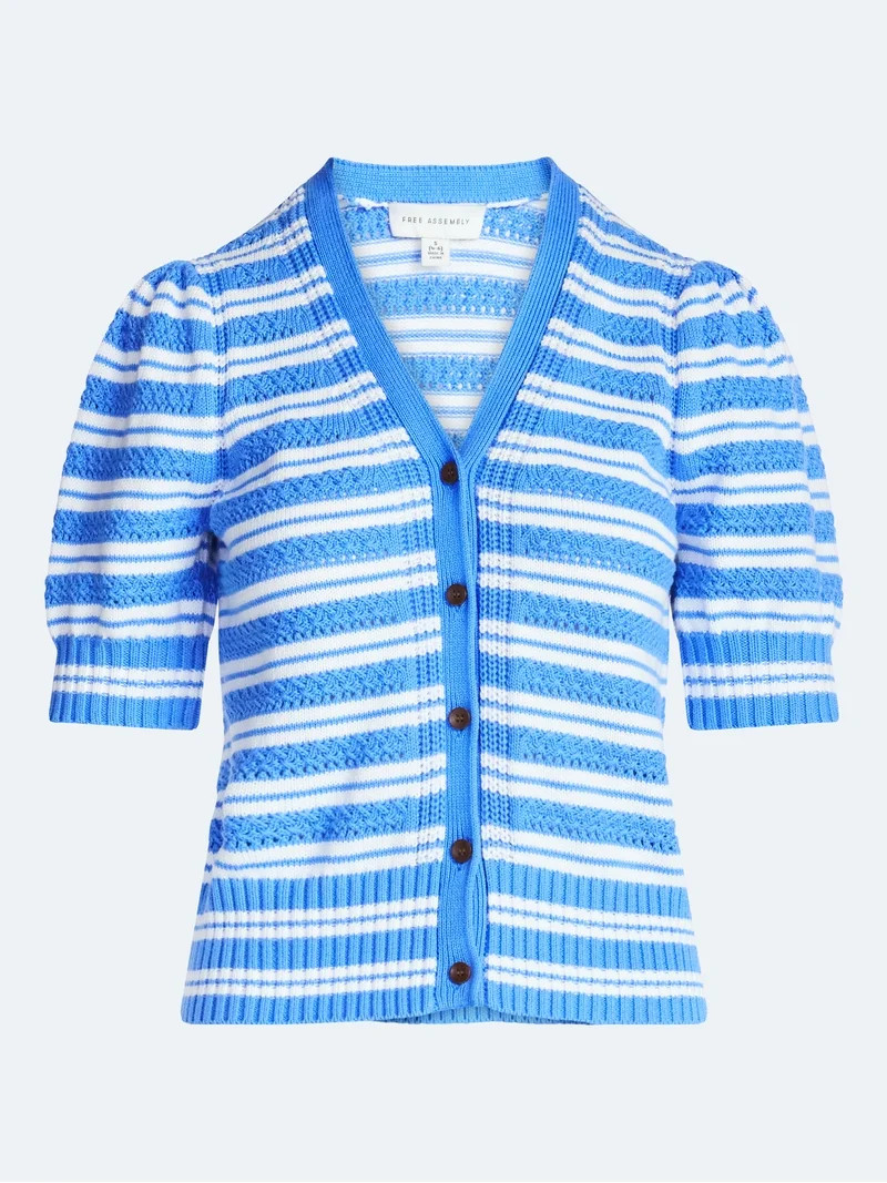 Free Assembly's Women's Cotton Crochet Cardigan Sweater with Puff Sleeves, Sizes XS-4X | Walmart (US)