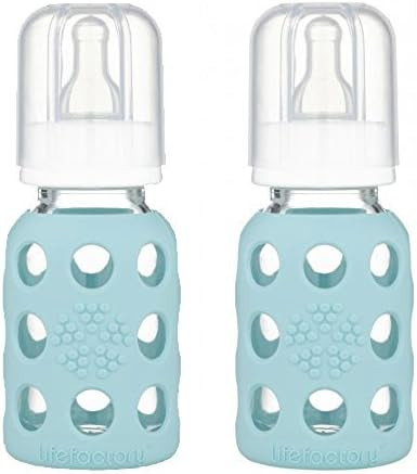 Lifefactory Glass Baby Bottle with Silicone Sleeve 4 Ounce, 2 Pack - Mint | Amazon (US)