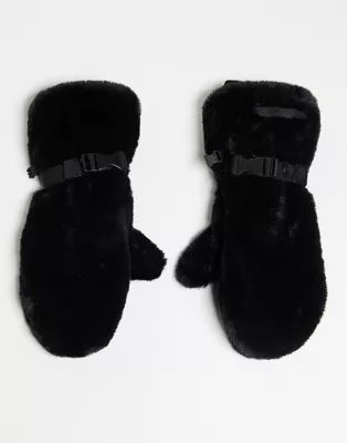 ASOS 4505 Ski faux fur mittens in black | ASOS (Global)