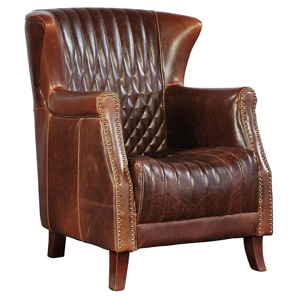 Sherriline Modern Classic Brown Upholstered Leather Cushion Wing Chair | Kathy Kuo Home