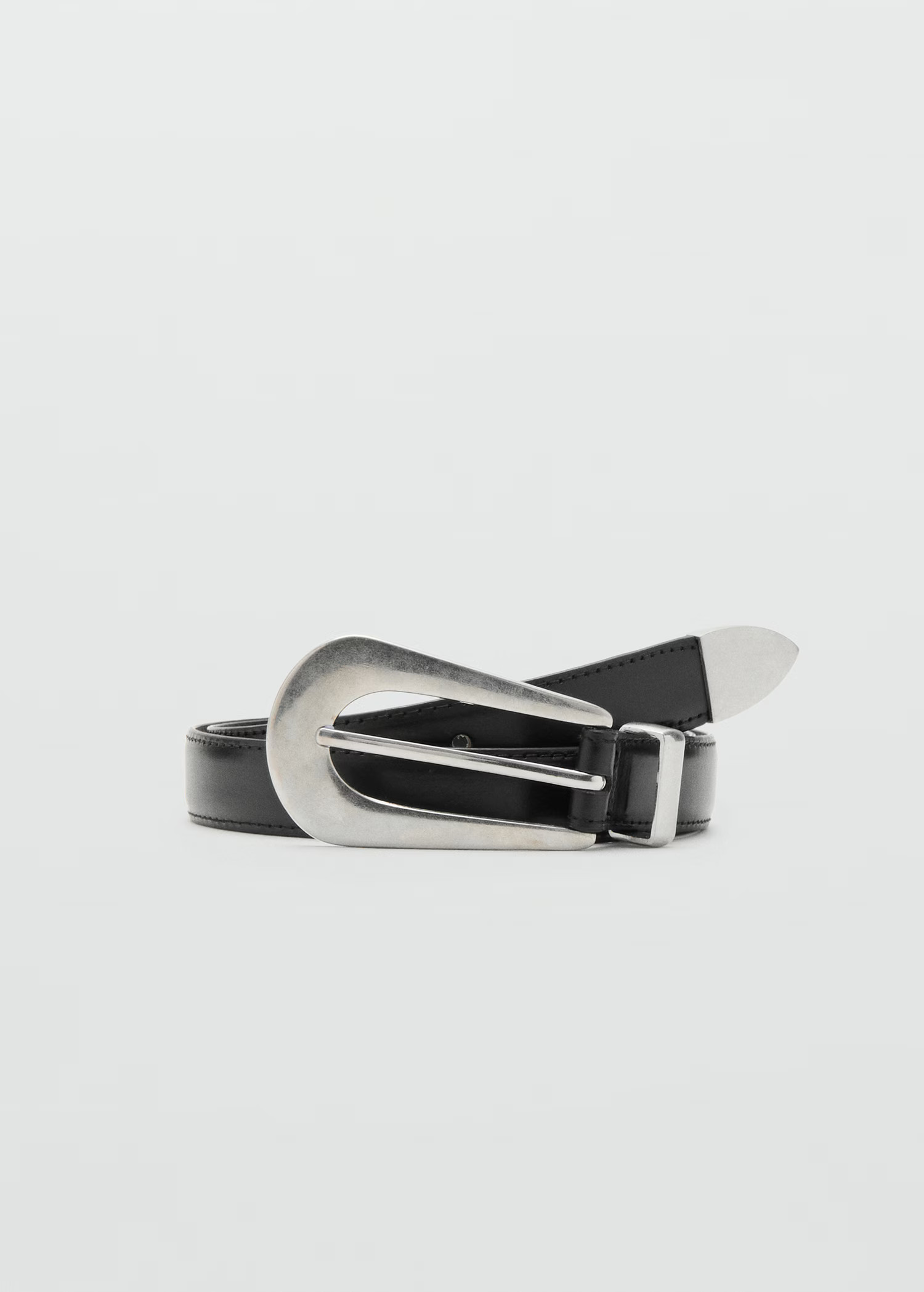 Leather belt with oval buckle | MANGO (UK)