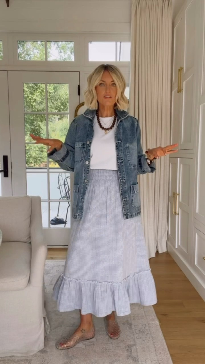 Love a classic blue and white moment! Quince has the best closet staples. Such great finds at a great price! Wearing XS in top and XS in jacket and skirt. 

Loverly grey, teacher outfit ideas, women’s fashion, blue and white outfit, blue white pinstripe skirt outfit, denim jacket how to style, white tee, workwear capsule wardrobe women

#LTKSeasonal #LTKWorkwear