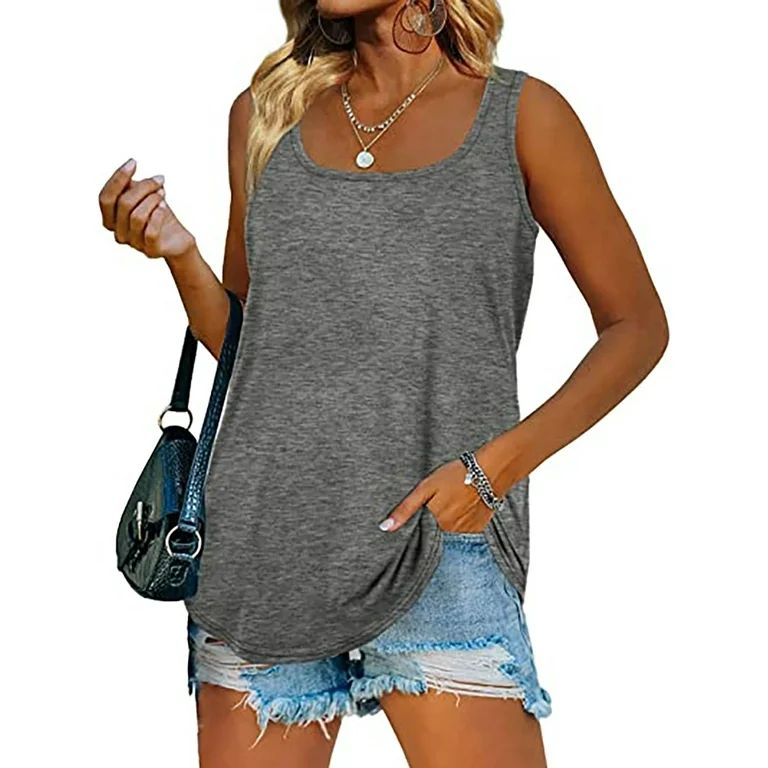 MOSHU Summer Womens Tank Tops U Neck Casual Flowy Sleeveless Shirts for Women - Walmart.com | Walmart (US)