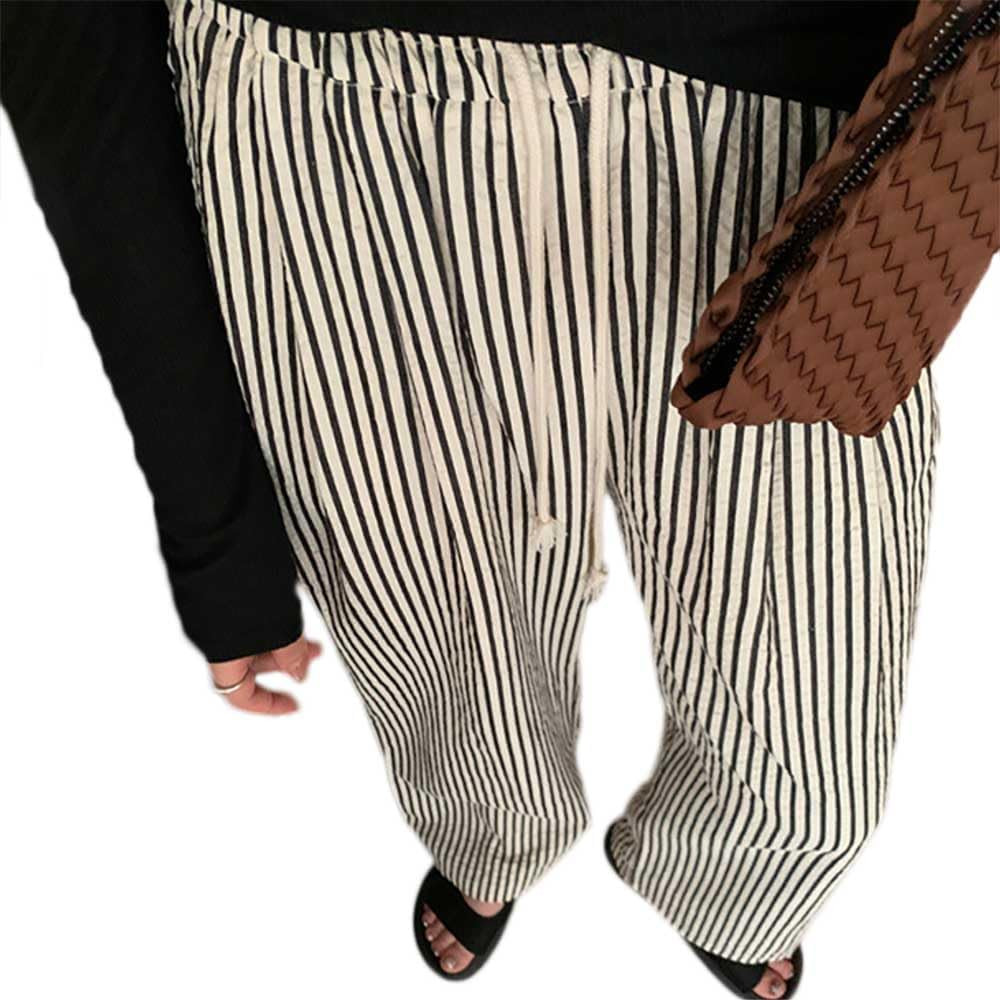 Women's Striped Wide Leg Lounge Pants Pinstripe Drawstring Lightweights Beach Trousers | Amazon (US)