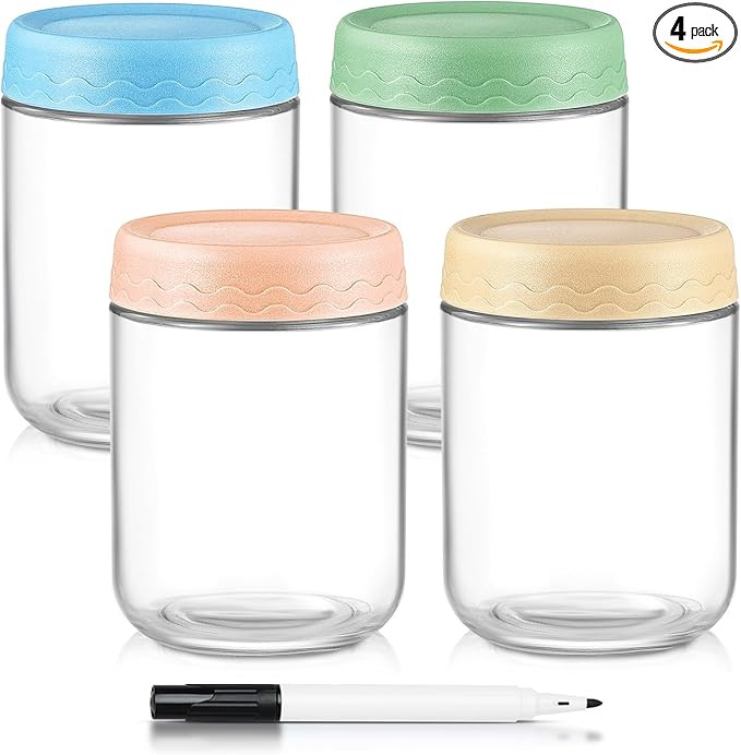 DRKIO 16 Oz Overnight Oats Containers with Lids - 4 Pack Glass Storage Jars with Airtight Lids Wi... | Amazon (US)