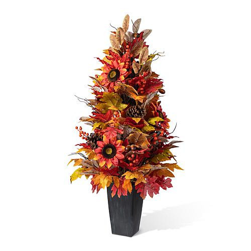 Glitzhome 36"H Fall Sunflower, Pinecone and Berry Porch Tree | HSN