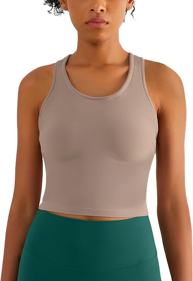 altiland Cropped Workout Tank Tops for Women with Built in Bra, Ribbed Athletic Yoga Running Padd... | Amazon (US)