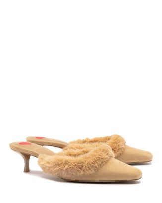 Women's Amal Faux Fur Trim Tan Slide Pumps | Bloomingdale's (US)