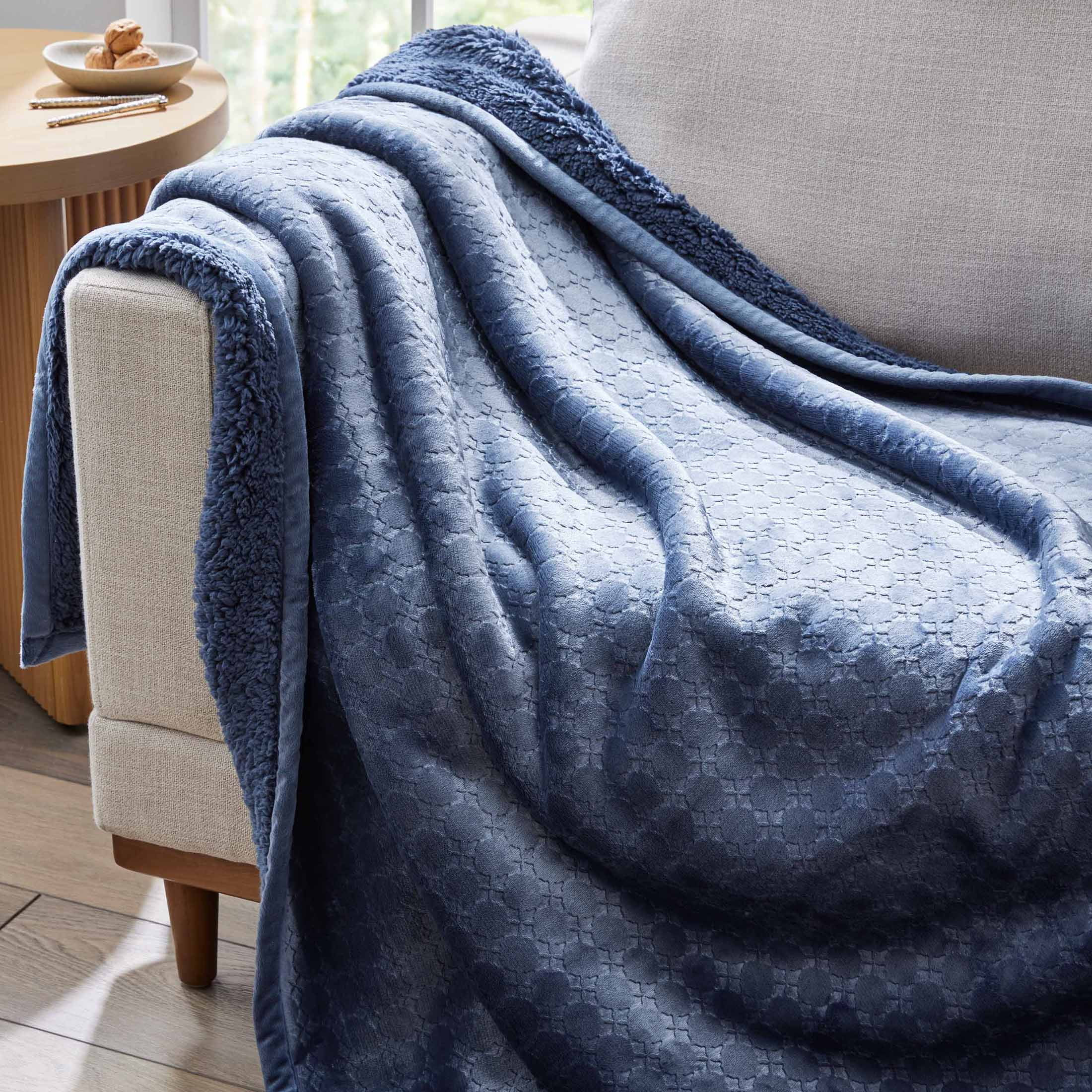 Better Homes & Gardens  Embossed VelvetLoftTM  Reverse Faux Shearling  Adult Throw, 50” x 60”, Washed  Indigo - Walmart.com | Walmart (US)