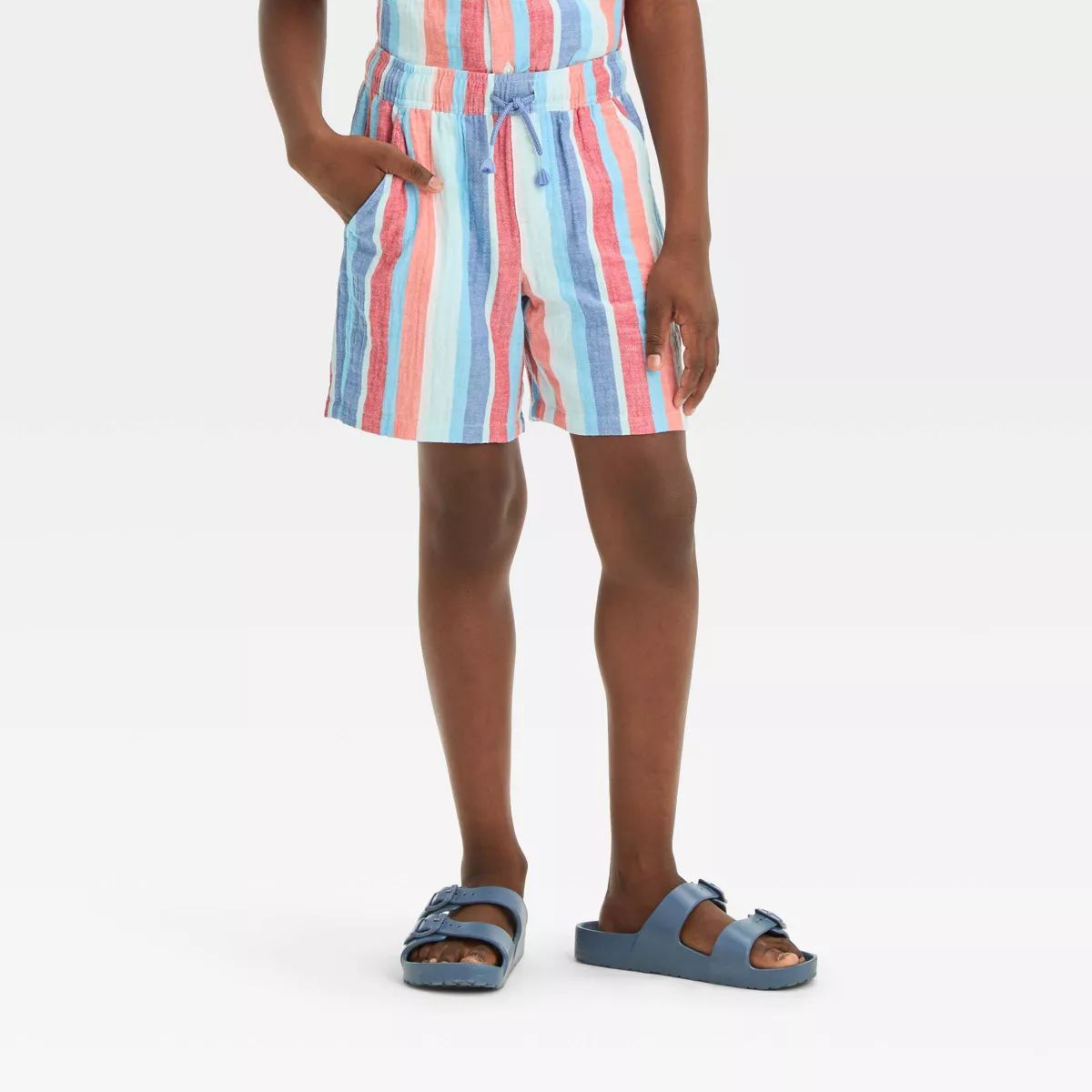 Boys' Americana Vertical 'Above Knee' Striped Pull-On Shorts - Cat & Jack™ Heathered Blue | Target