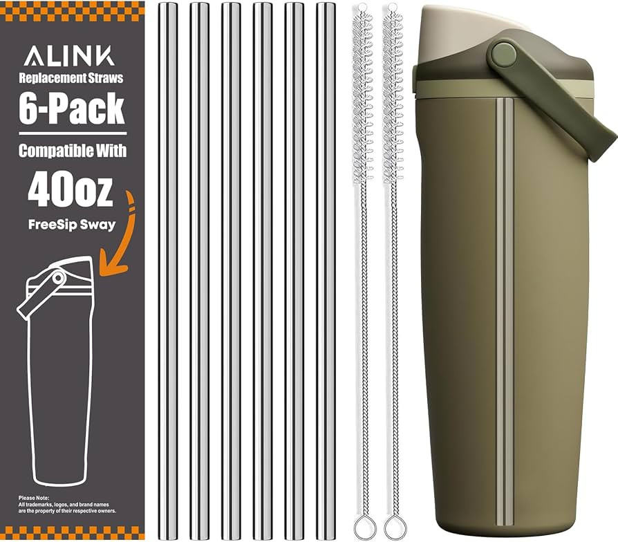 ALINK Stainless Steel Straws for Owala FreeSip Sway 40oz Water Bottle, 6 PCS Reusable Metal Straw... | Amazon (US)