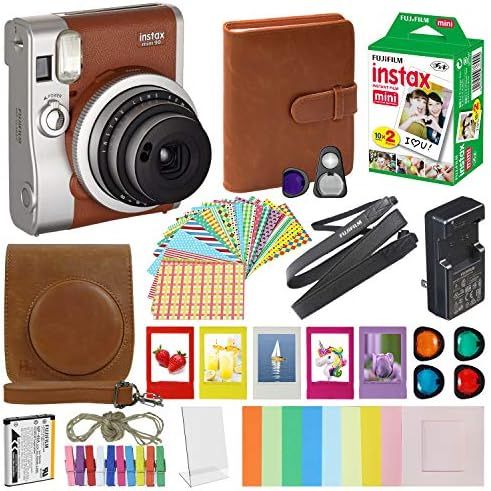 Fujifilm Instax Mini 90 Neo Classic Instant Film Camera Brown with 20 Instant Film Accessory Bundle | Amazon (US)