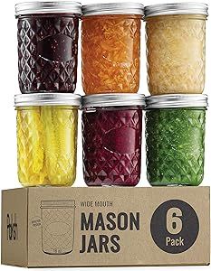 Paksh Novelty Mason Jars 16 oz - 6-Pack Quilted Wide Mouth Glass Jars with Lid & Seal Bands - Air... | Amazon (US)