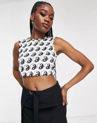 Pieces yin & yang crop top in black and white | ASOS (Global)