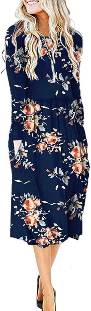 MISFAY Women's Casual Long Sleeve Dresses Empire Waist Loose Dress with Pockets | Amazon (US)