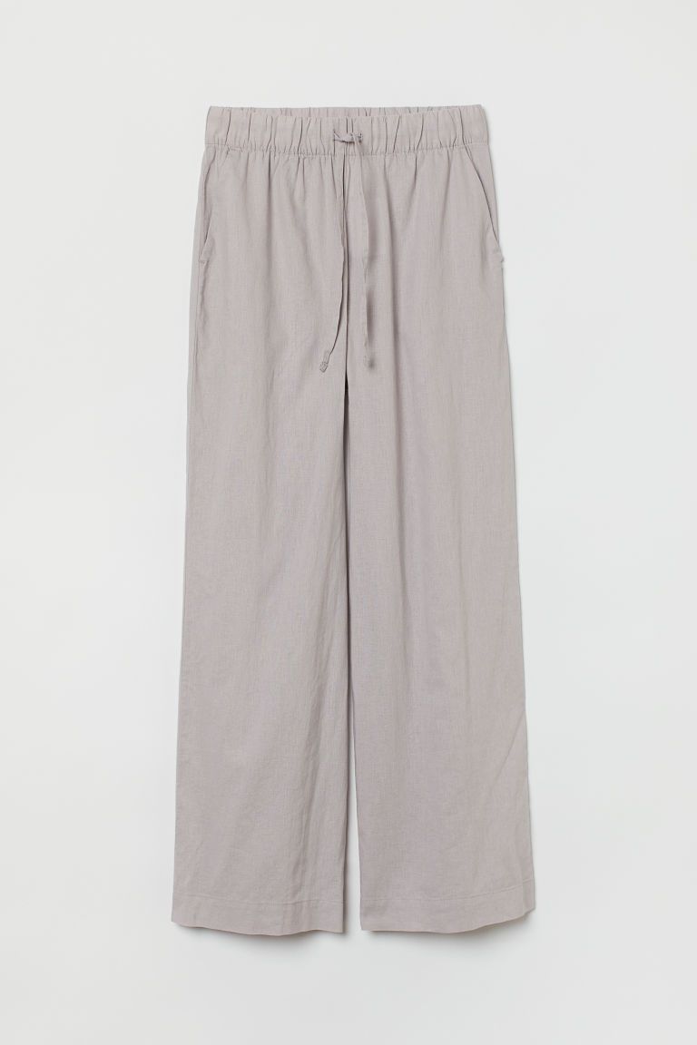 H & M - Linen-blend Pajama Pants - Gray | H&M (US)