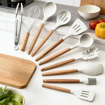 11-Piece Silicone Kitchen Utensil Set With Holder - Non-Scratch Cooking Tools For Non-Stick Cookware Including Spatula, Spoon, Tongs, Whisk, Pasta Ser | Wayfair North America