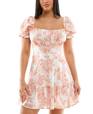 Juniors' Floral-Print Eyelet Dress | Macys (US)