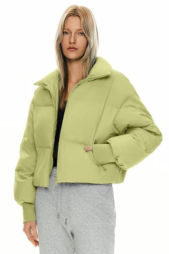 Orolay Puff-O Women's Winter Oversized Cropped Puffer Jacket Zip Up Short Down Coat Stand Collar Baggy Overcoat Light Green Small | Amazon (US)