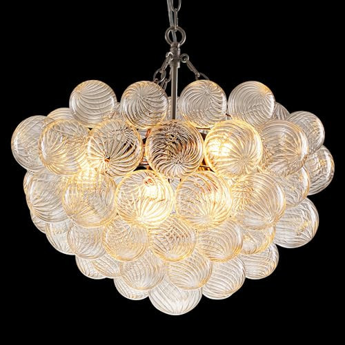 Longree Bubble Ball Glass Chandelier Brushed Nickel Clear Blown Glass Chandeliers 24" Dia Cluster Pendant Swirled Globe Light Fixture for Dining Room Table Bedroom Bathroom Entryway | Amazon (US)