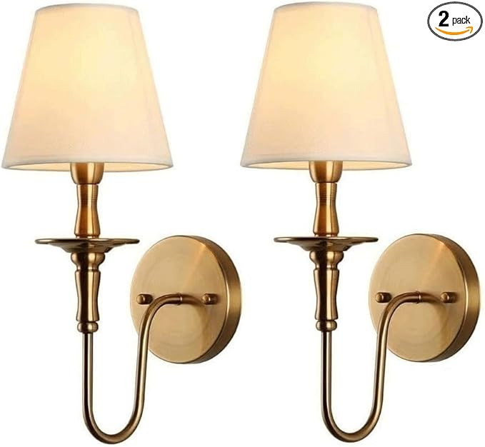 KEFA Hardwired Wall Sconces Set of 2 Wall Lights Vintage Gold Antique Brass Wall Lamps with Curve... | Amazon (US)