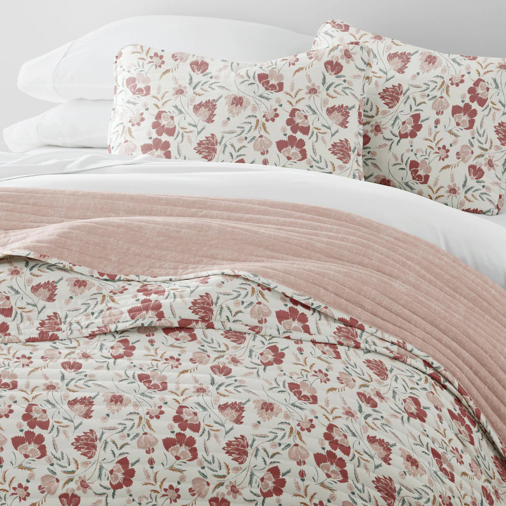 French Jacobean Reversible Quilted Coverlet Set | Linens and Hutch