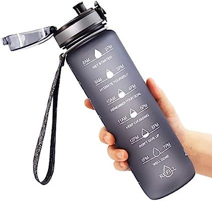 Favofit Water Bottle with Time Marker, 32 oz Motivational Water Bottle with Strainer & Cleaning B... | Amazon (US)