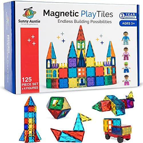 Magnetic Tiles 125 PCS + 4 Figures, Magnetic Tiles for Kids, Toy for 3 4 5 6 7 Year Old Boys & Gi... | Amazon (US)