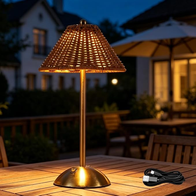 Cordless Table Lamp Boho Rattan, 30cm Rattan Table Lamp, Wicker Lam-p, Boho Desk Lam-p with 3 Col... | Amazon (UK)