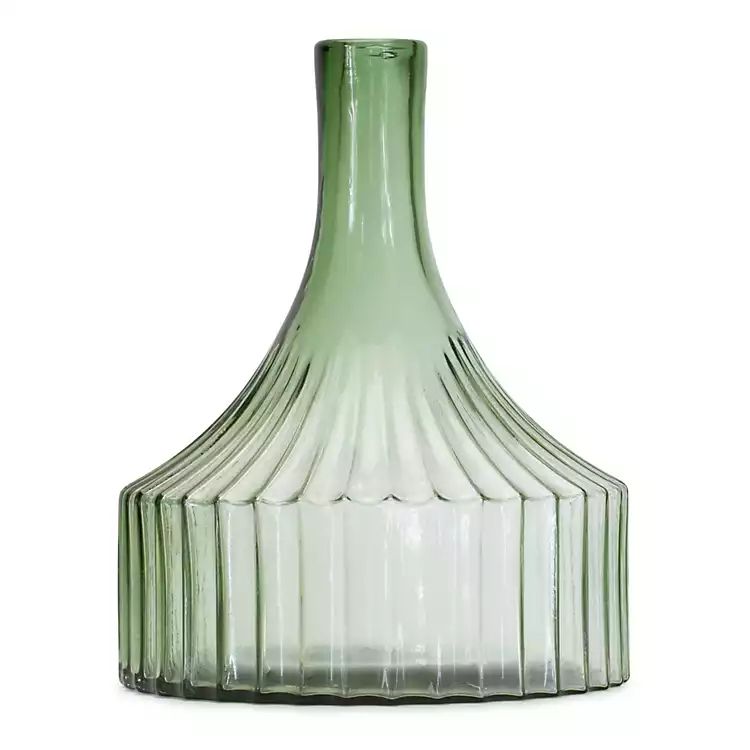 Green Ribbed Glass Bottle Vase, 10 in. | Kirkland's Home