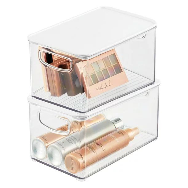 mDesign Deep Plastic Bathroom Storage Bin Box, Lid/Built-In Handles, Organization for Makeup, Hai... | Walmart (US)