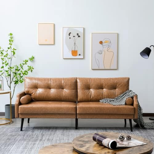 Vonanda Faux Leather Sofa Couch, 73'' Mid-Century Modern 3 Seater Sofa with Rivet on Armrests and... | Amazon (US)