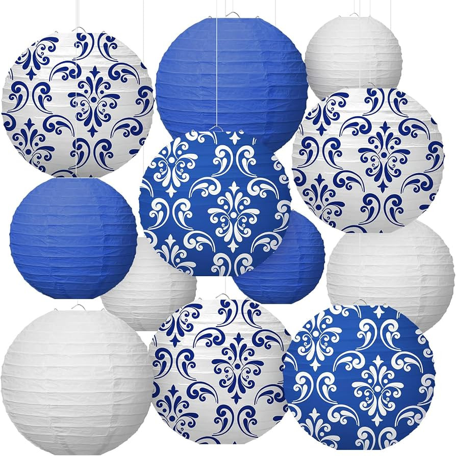 Bencailor 12 Pcs Chinoiserie Paper Lantern 12"10" 8" Blue and White Porcelain Print Hanging Decor... | Amazon (US)