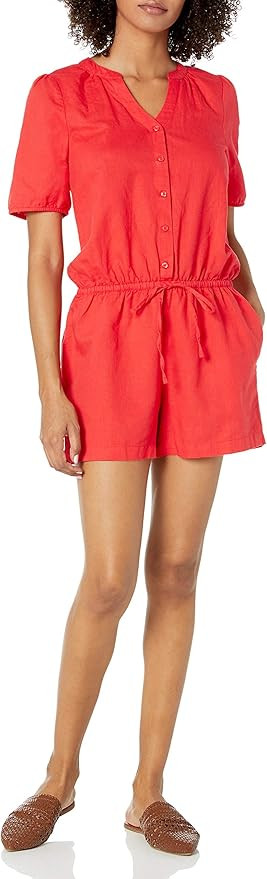 Amazon Brand - Goodthreads Women's Washed Linen Blend Button Front Romper | Amazon (US)