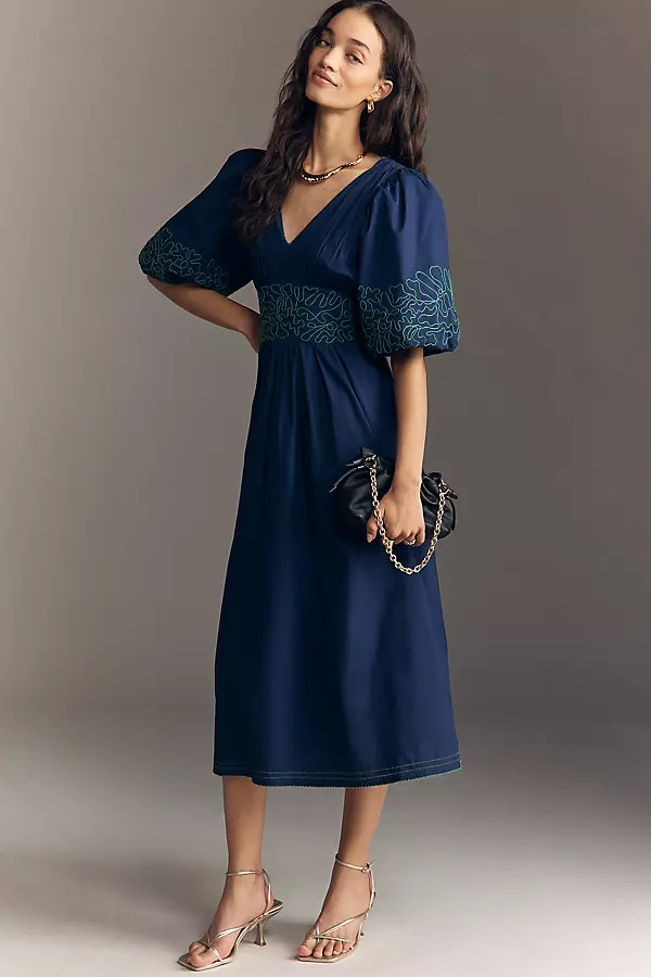 By Anthropologie Puff-Sleeve Midi Dress | Anthropologie (US)