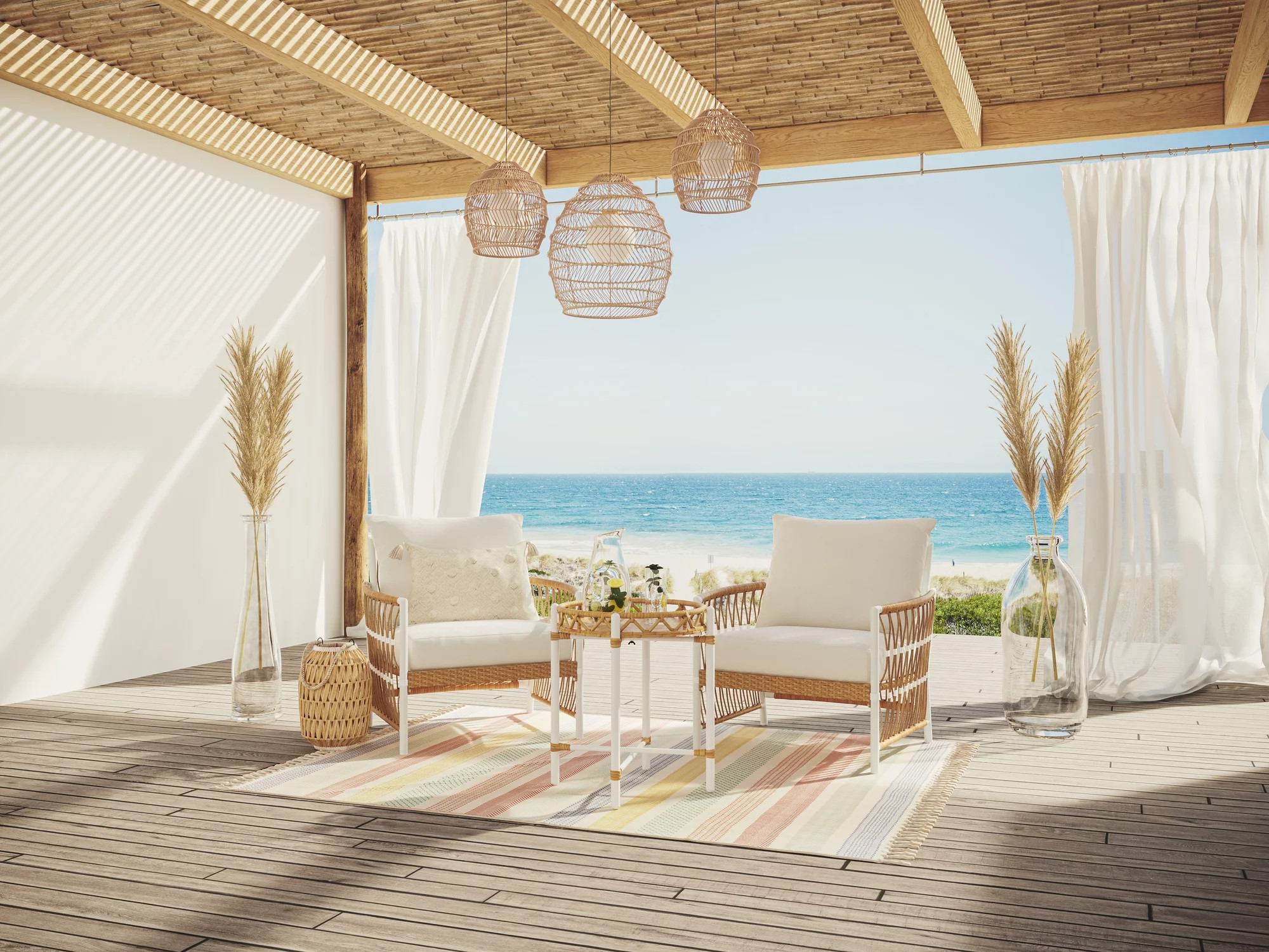 Better Homes & Gardens Lilah Outdoor Wicker 3-Piece Stationary Chat Set, Off-White | Walmart (US)