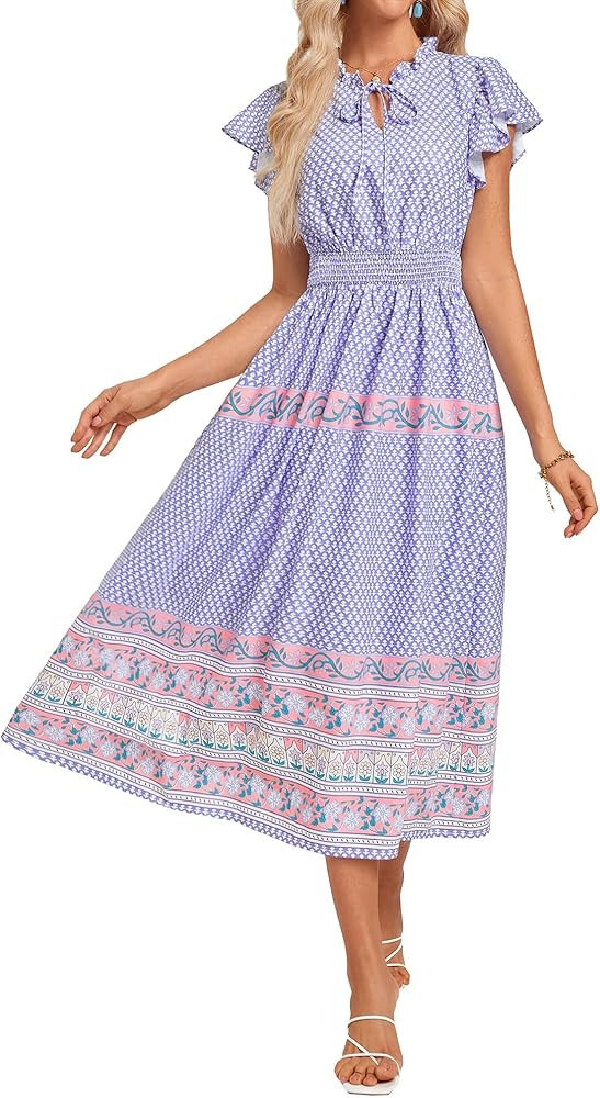 GRACE KARIN Women's Floral Boho Dress Hawaiian Dresse Short Sleeve V Neck Summer Beach Wedding Gu... | Amazon (US)