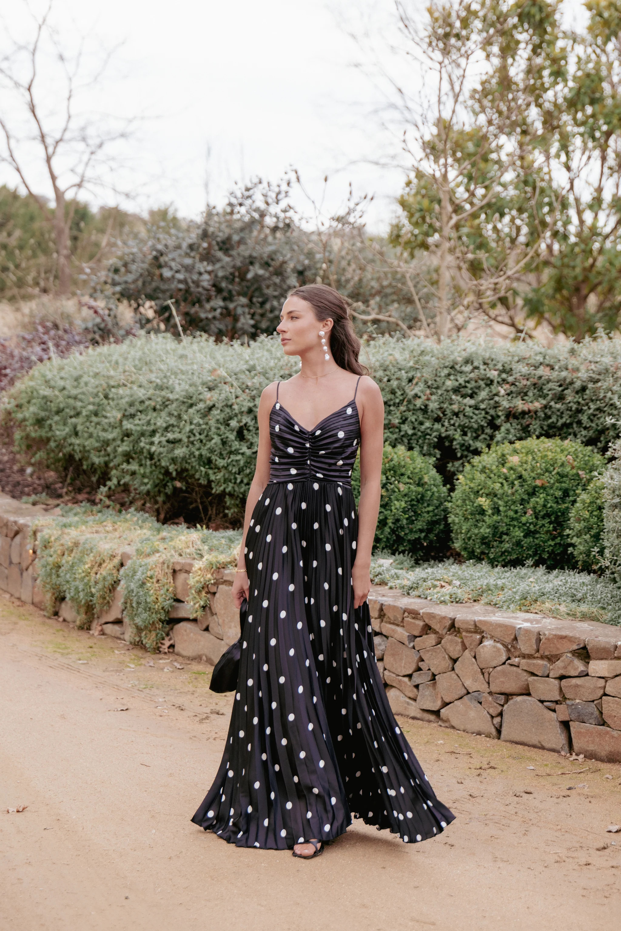 Naira Pleated Maxi Dress - Black Polka Dot | Petal & Pup (US)
