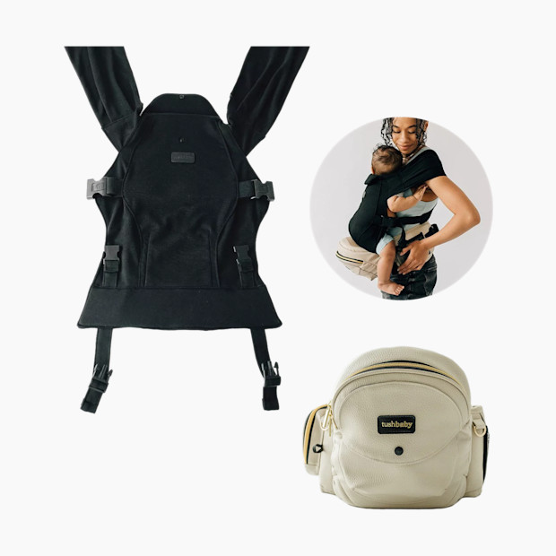 Tushbaby Hip Seat and Snug Carrier Bundle in Cream Vegan Leather/Black | Babylist