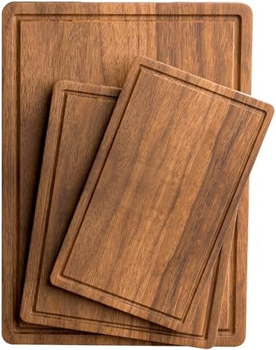 Acacia Wood Cutting Boards Set of 3 for Kitchen, Large Wooden Cutting Board with Juice Groove, Ch... | Amazon (US)