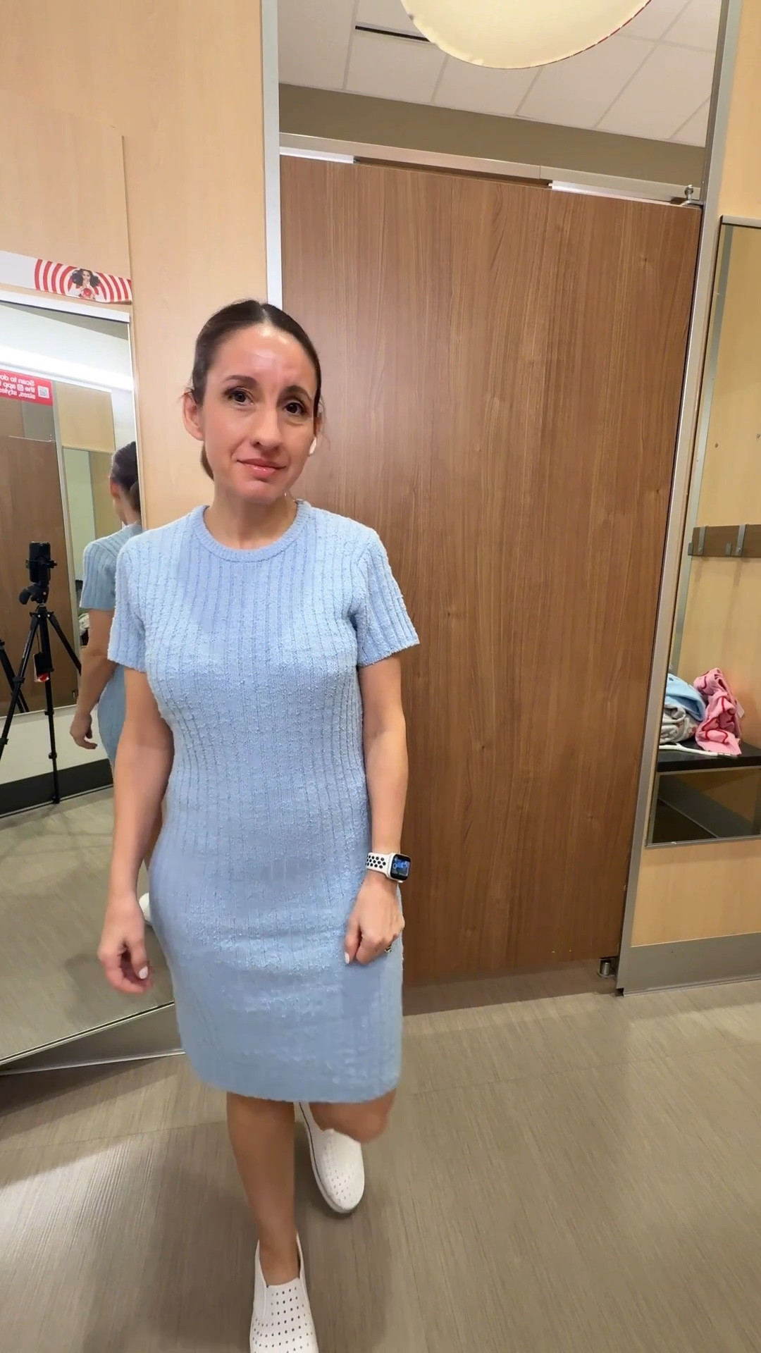 Target dress find.
Light blue dress with short sleeve. This runs tts and the quality is great. 
This is a great dress to wear now, and transition into spring into  
Petite friendly dress. 


#LTKvlog #LTKOver40 #LTKPetite