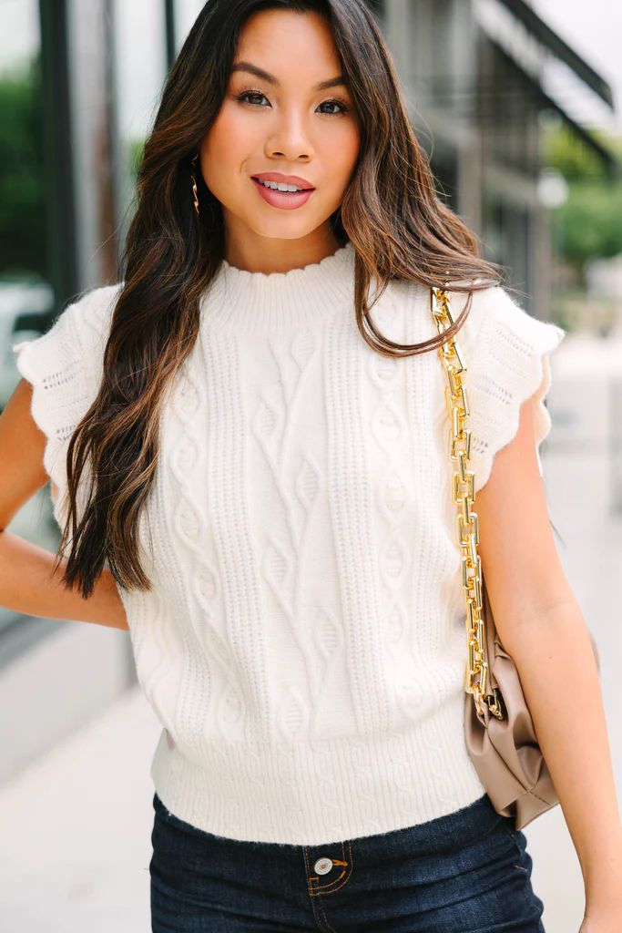 Get It Going Cream White Cable Knit Sweater Top | The Mint Julep Boutique