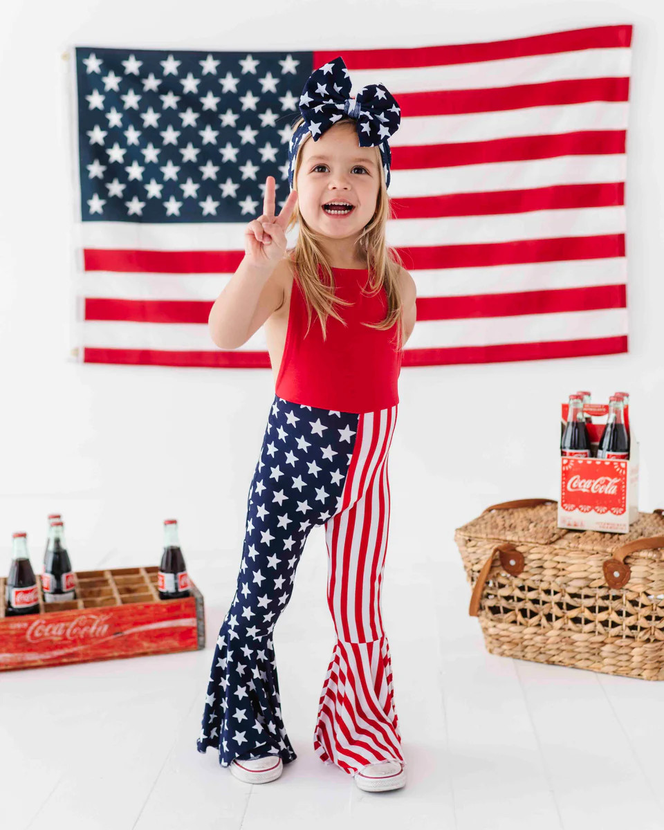 Stars & Stripes Overall Backless Romper | Bums & Roses