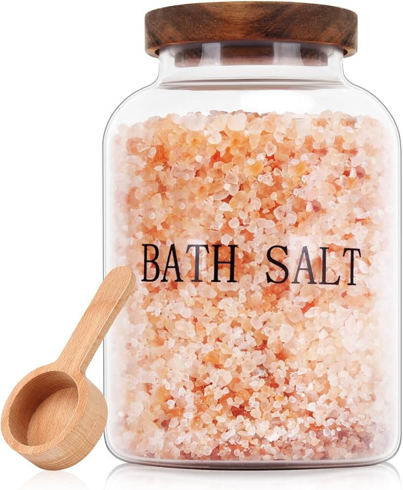 74 oz Glass Bath Salts Jar,Bath Salt Container with Wooden Lid and Scoop,Bathroom Organizers and ... | Amazon (US)