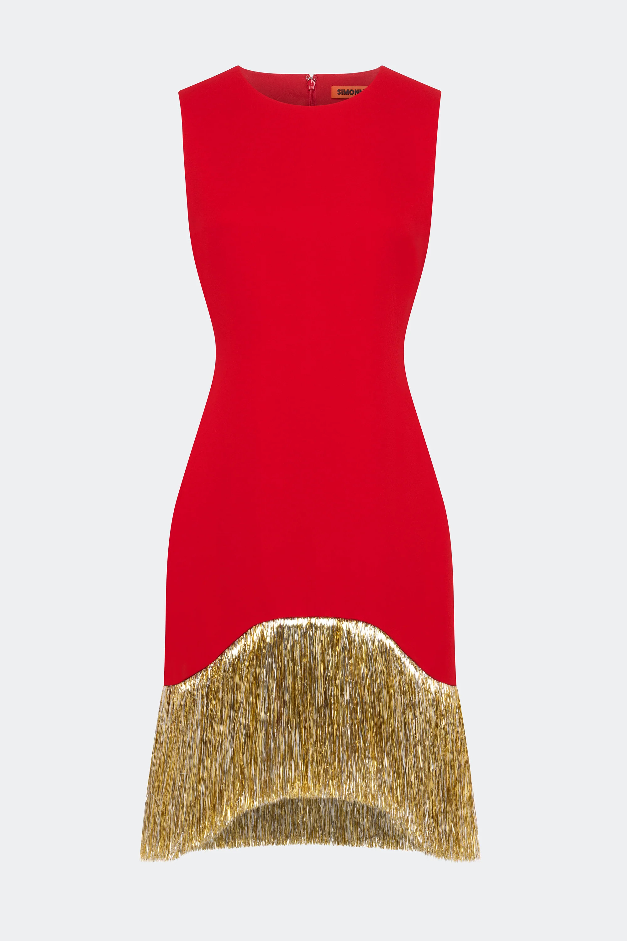 Bowie
           Fringe Mini Dress In Lucky Red | Simon Miller